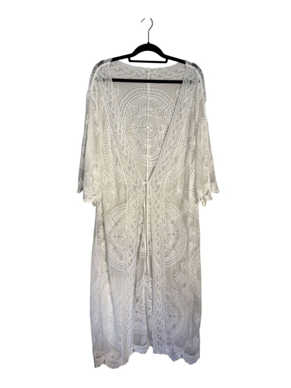 Cupshe Long White Lace Kimono Cardigan Cover-Up Sheer Open Front Boho Style
